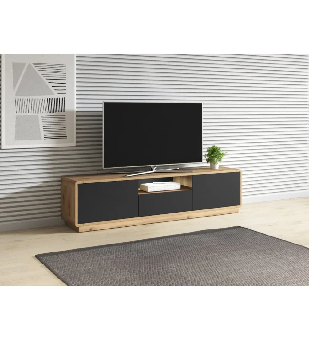 Stolik pod TV ASTON 180 cm czarny z dodatkiem koloru dąb Taurus