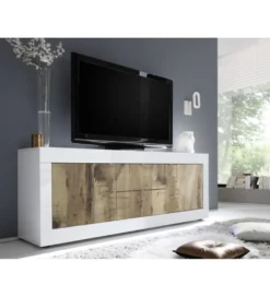 Stolik pod TV BASIC 210 cm biała z dodatkiem koloru klon Pero