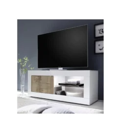 Stolik Pod TV BASIC 140 Cm Biały z dodatkiem koloru klon pero