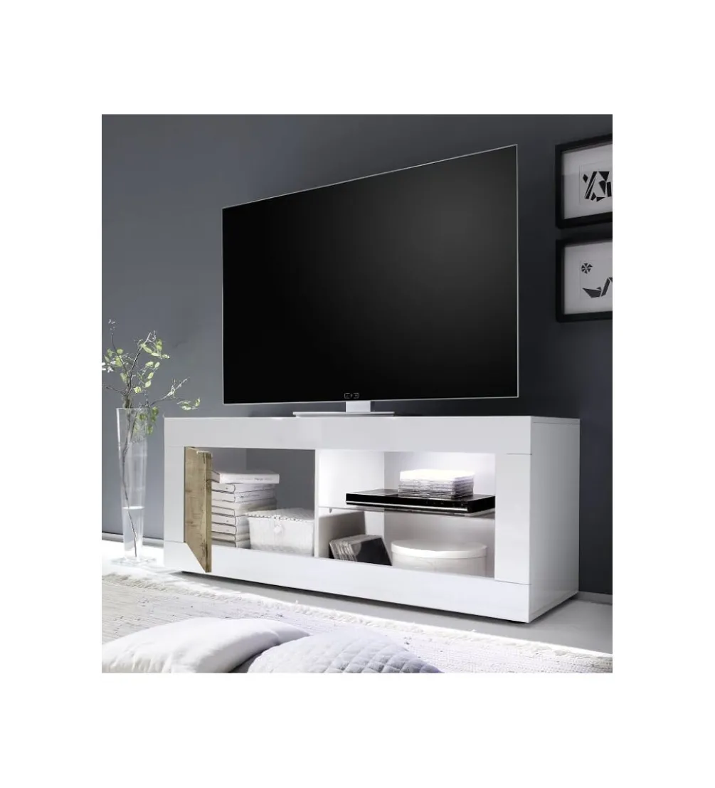 Stolik Pod TV BASIC 140 Cm Biały z dodatkiem koloru klon pero