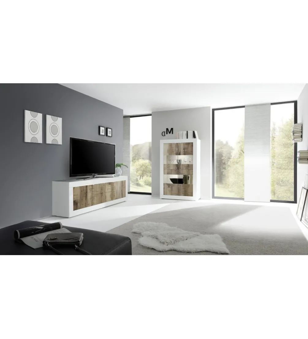 Stolik Pod TV BASIC 140 Cm Biały z dodatkiem koloru klon pero