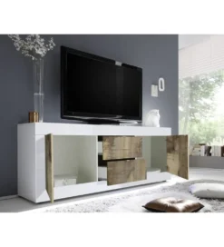 Stolik pod TV BASIC 210 cm czarna z dodatkiem koloru klon Pero