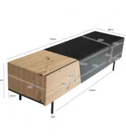 Stolik pod TV BONNA 150 cm czarna z optyką dębu