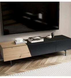 Stolik pod TV BONNA 150 cm czarna z optyką dębu