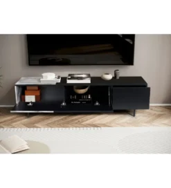 Stolik pod TV BONNA 150 cm czarna z optyką białego marmuru