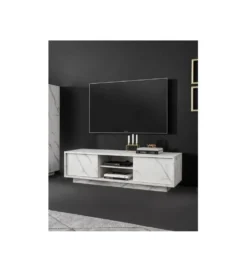 Stolik pod TV CARRARA 139 cm w optyce białego marmuru