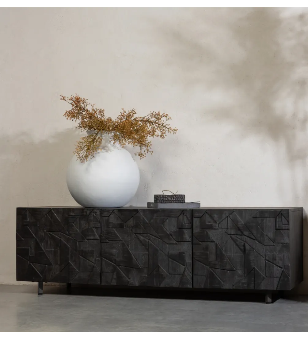 Stolik pod TV COUNTER 160 cm drewno mango czarna