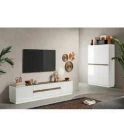 Stolik pod TV FANTASY 205 cm biały z dodatkiem koloru dąb Mercure