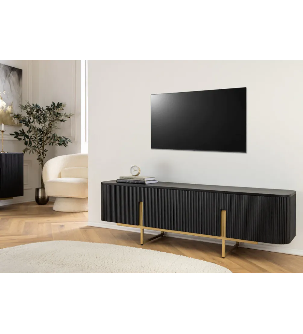 Stolik pod TV GATSBY 160 cm drewno mango czarna