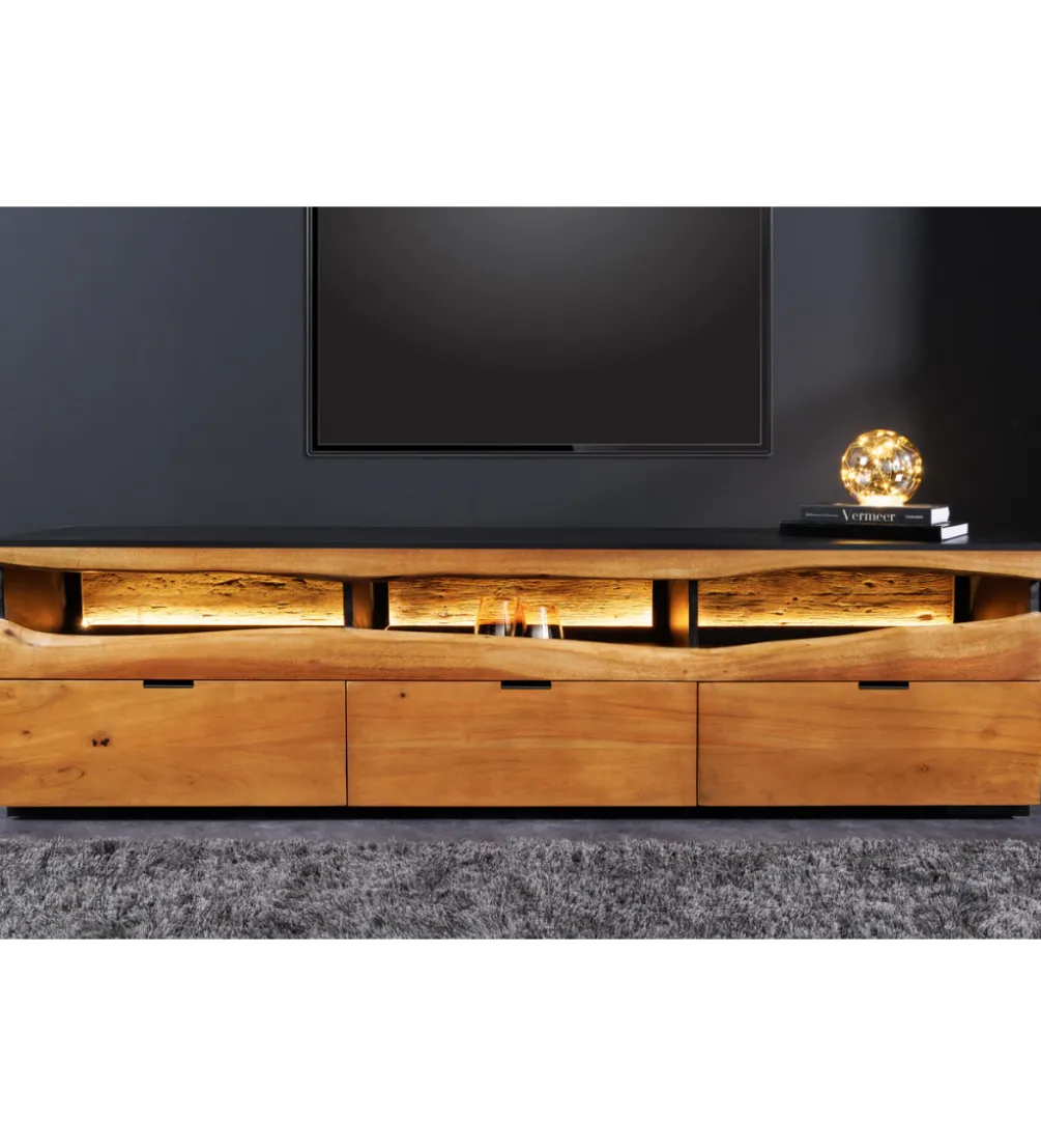 Stolik pod TV GRAND ACACIA 180 cm drewno akcja LED