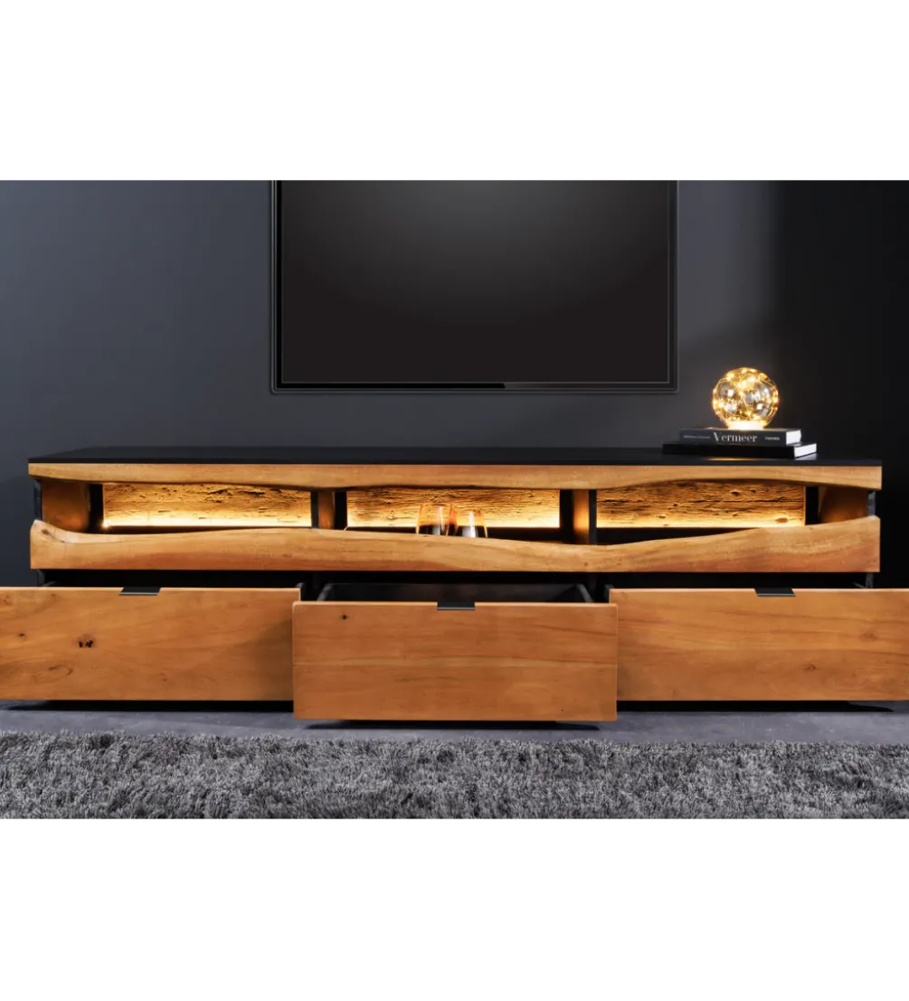 Stolik pod TV GRAND ACACIA 180 cm drewno akcja LED