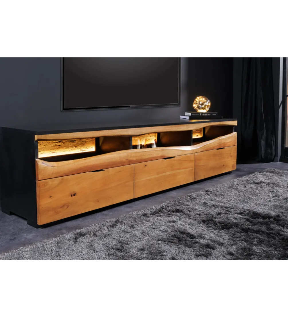 Stolik pod TV GRAND ACACIA 180 cm drewno akcja LED
