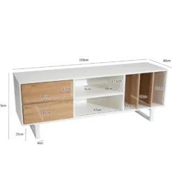 Stolik pod TV GRASSE 150 cm biały z dodatkiem koloru dębowego
