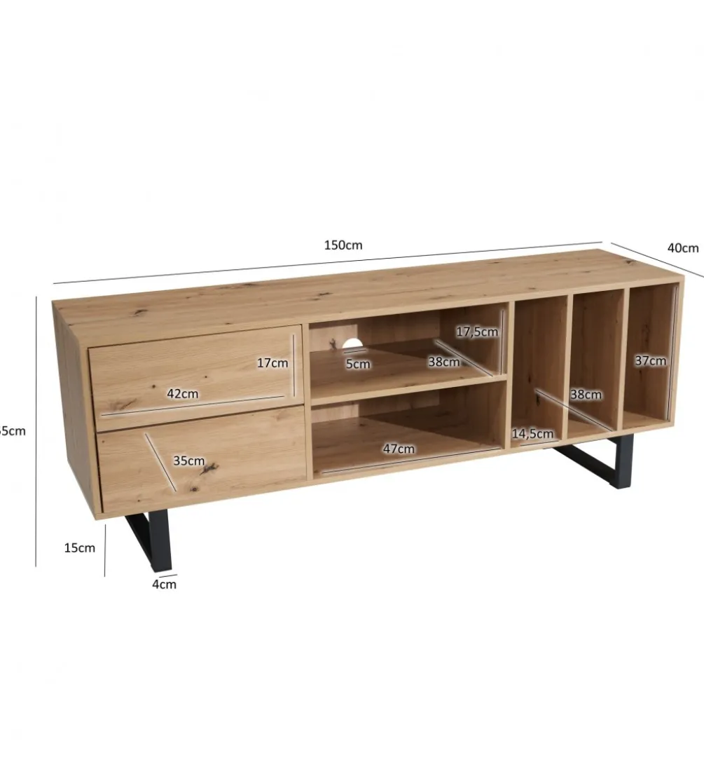 Stolik pod TV GRASSE 150 cm w optyce dębu