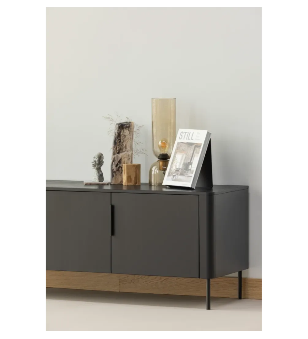 Stolik pod TV GUNNAR 154 cm drewno sosny czarny mat