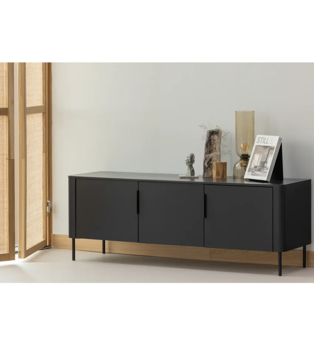 Stolik pod TV GUNNAR 154 cm drewno sosny czarny mat