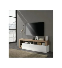Stolik pod Tv HAMBURG 184 cm biała z dodatkiem dąb Mercure