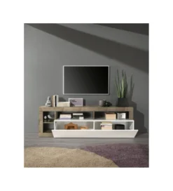 Stolik pod TV HAMBURG 184 cm biały z dodatkiem klon Pero