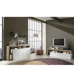 Stolik pod TV HAMBURG 184 cm biały z dodatkiem klon Pero