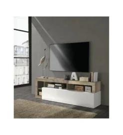 Stolik pod TV HAMBURG 184 cm biały z dodatkiem klon Pero