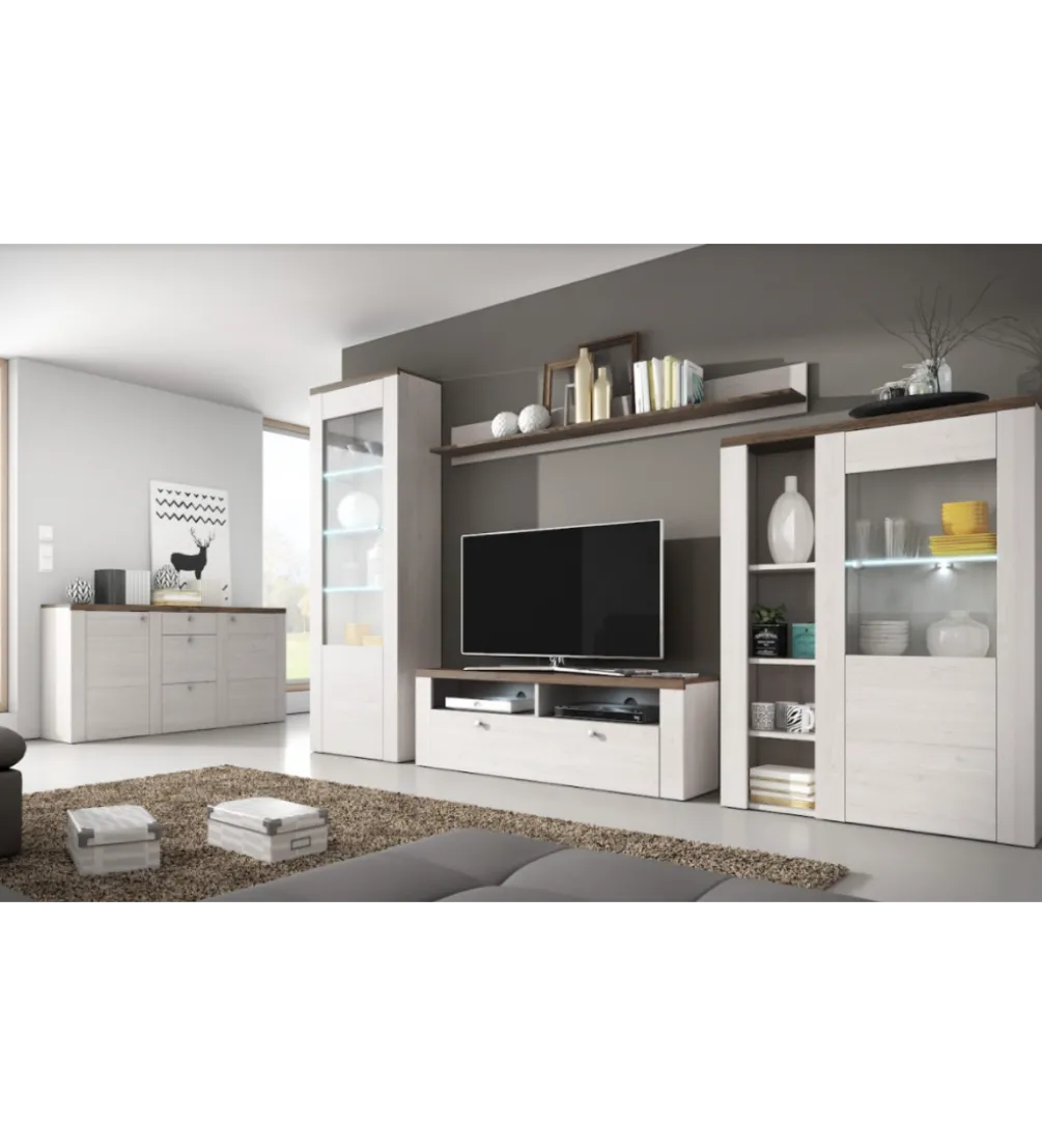 Stolik pod TV LARONA 140 cm o wybarwieniu Sonoma Trufel z kolorem Sibiu Larche