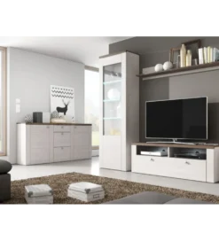 Stolik pod TV LARONA 140 cm o wybarwieniu Sonoma Trufel z kolorem Sibiu Larche