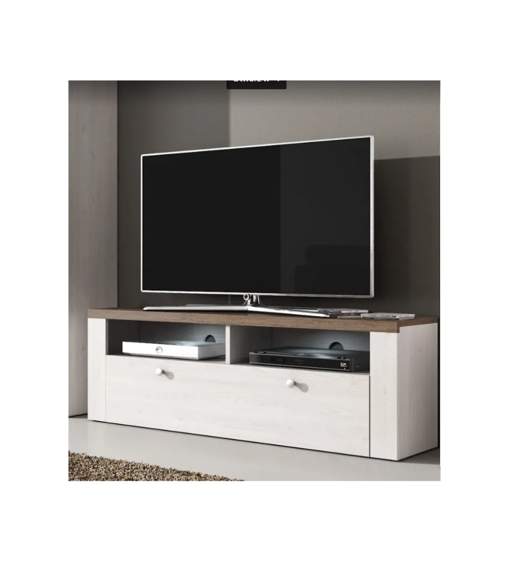 Stolik pod TV LARONA 140 cm o wybarwieniu Sonoma Trufel z kolorem Sibiu Larche