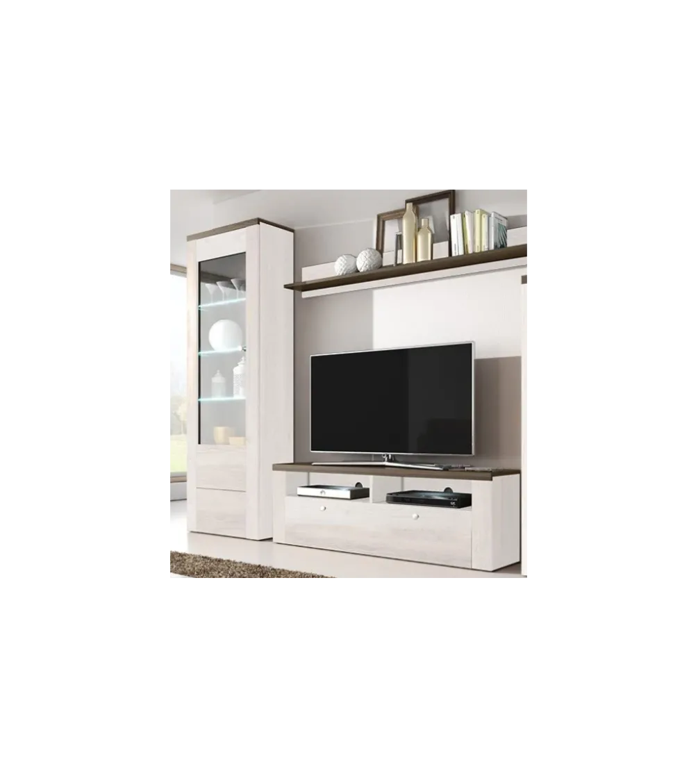 Stolik pod TV LARONA 140 cm o wybarwieniu Sonoma Trufel z kolorem Sibiu Larche