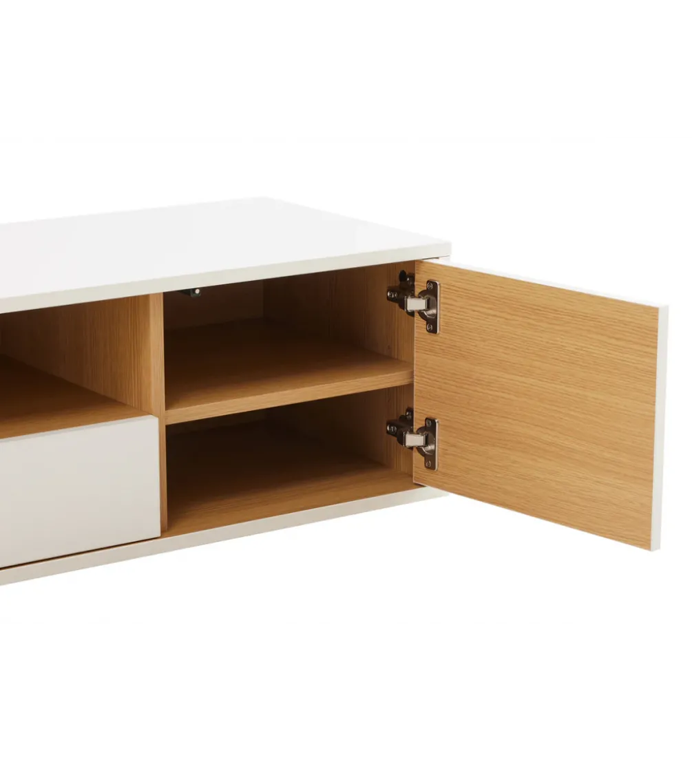 Stolik pod TV LOFT wiszący 150 cm biało naturalny