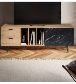 Stolik pod TV MELIOR III150 cm w kolorze dąb z dodatkiem optyki marmuru
