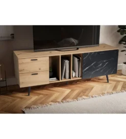 Stolik pod TV MELIOR III150 cm w kolorze dąb z dodatkiem optyki marmuru