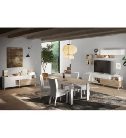 Stolik pod TV MONACO 181 cm biały z dodatkiem dąb Cadiz
