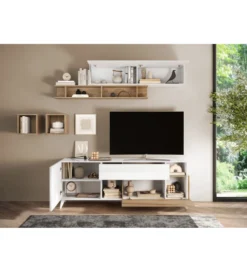 Stolik pod TV MONACO 181 cm biały z dodatkiem dąb Cadiz