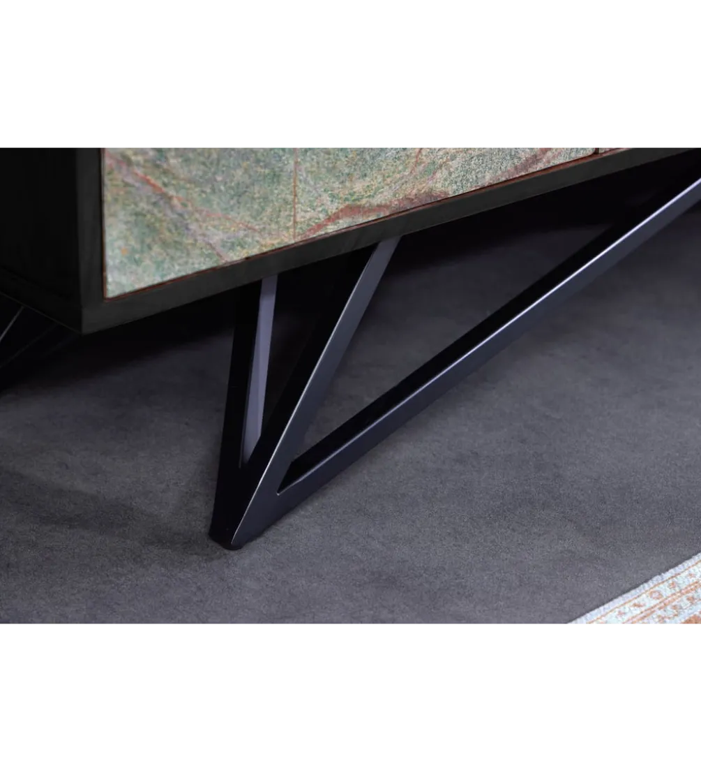Stolik pod TV MONTANAS 200 cm drewno akacja czarny