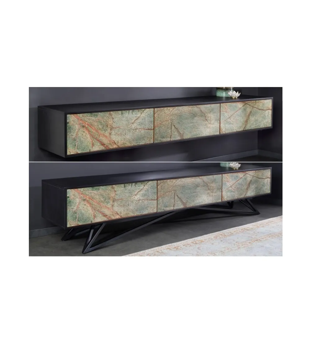 Stolik pod TV MONTANAS 200 cm drewno akacja czarny