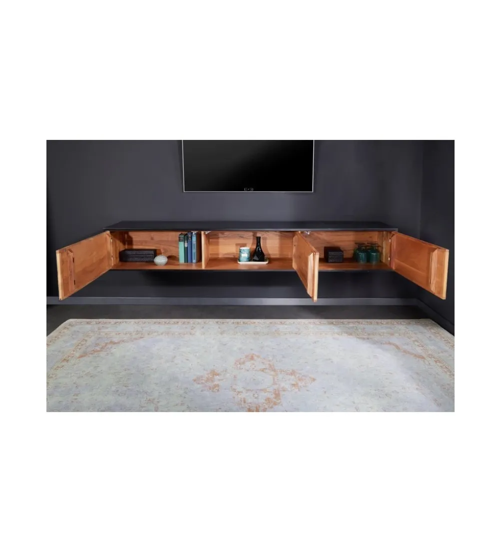 Stolik pod TV MONTANAS 200 cm drewno akacja czarny