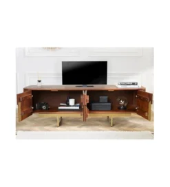 Stolik pod TV NAGOJA 160 cm drewno mango brąz