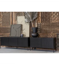 Stolik pod TV NEW GRAVURE 150 cm drewno sosny czarny