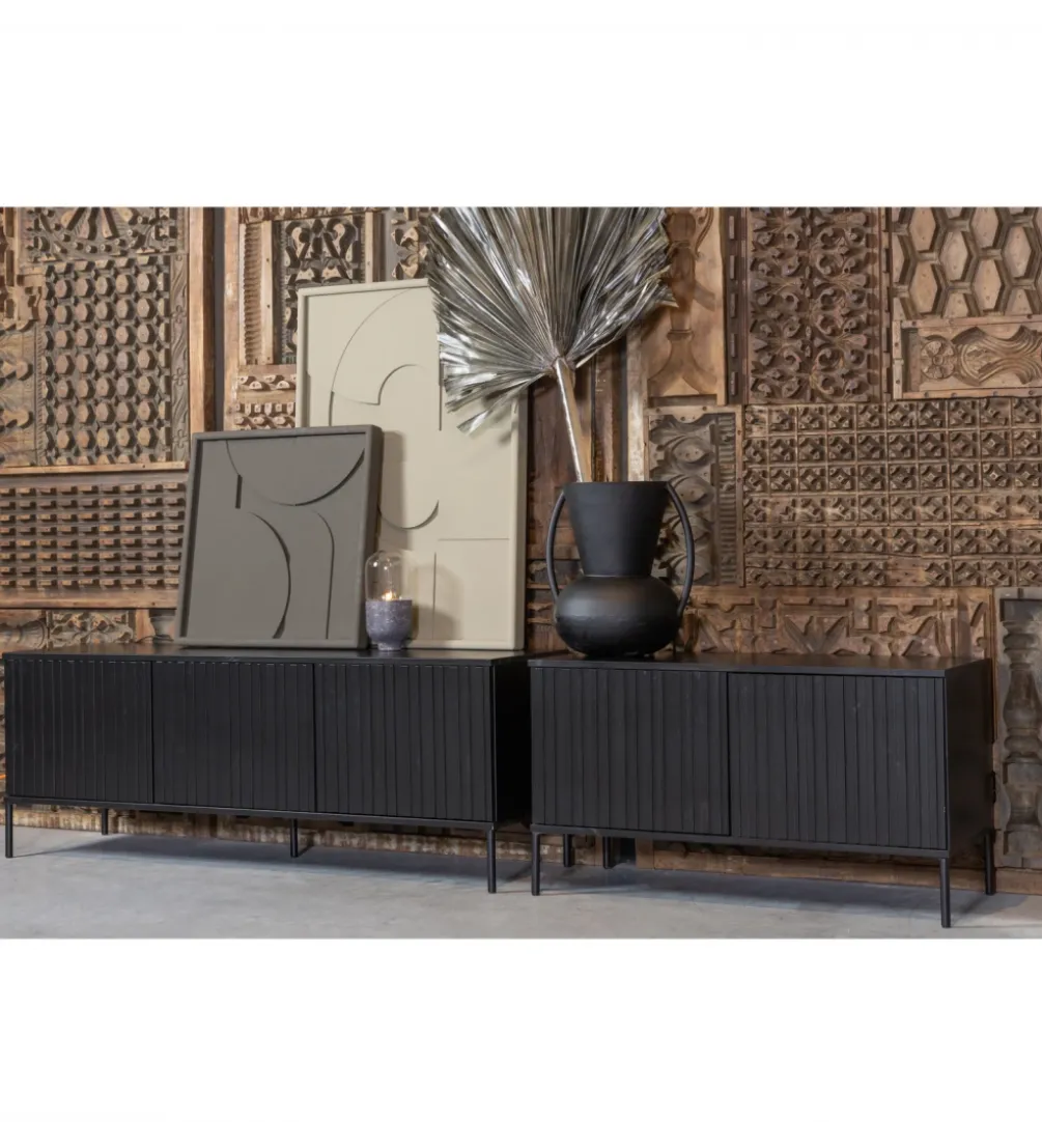 Stolik pod TV NEW GRAVURE 150 cm drewno sosny czarny