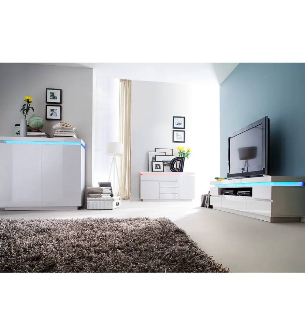 Stolik pod TV OCEAN 175 cm biały z oświetleniem