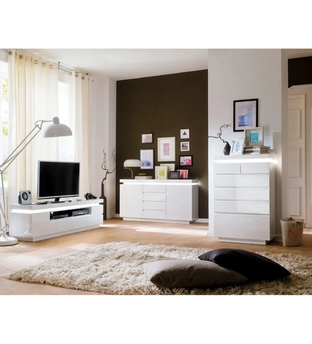 Stolik pod TV OCEAN 175 cm biały z oświetleniem