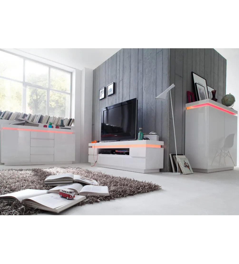 Stolik pod TV OCEAN 175 cm biały z oświetleniem