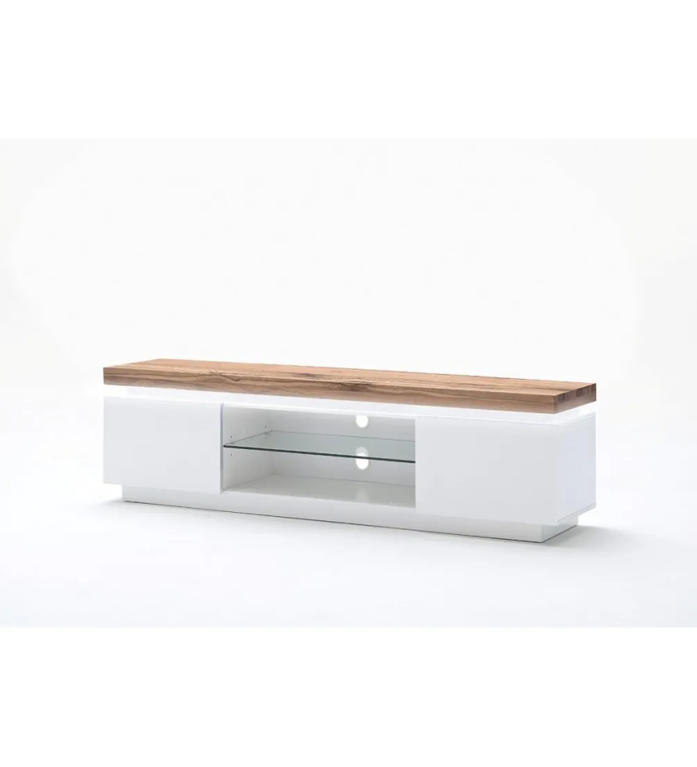 Stolik Pod TV ROMINA 175 Cm Biały Z Dębowym Blatem