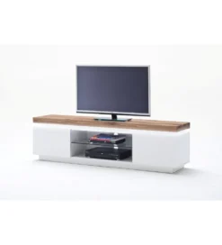 Stolik Pod TV ROMINA 175 Cm Biały Z Dębowym Blatem