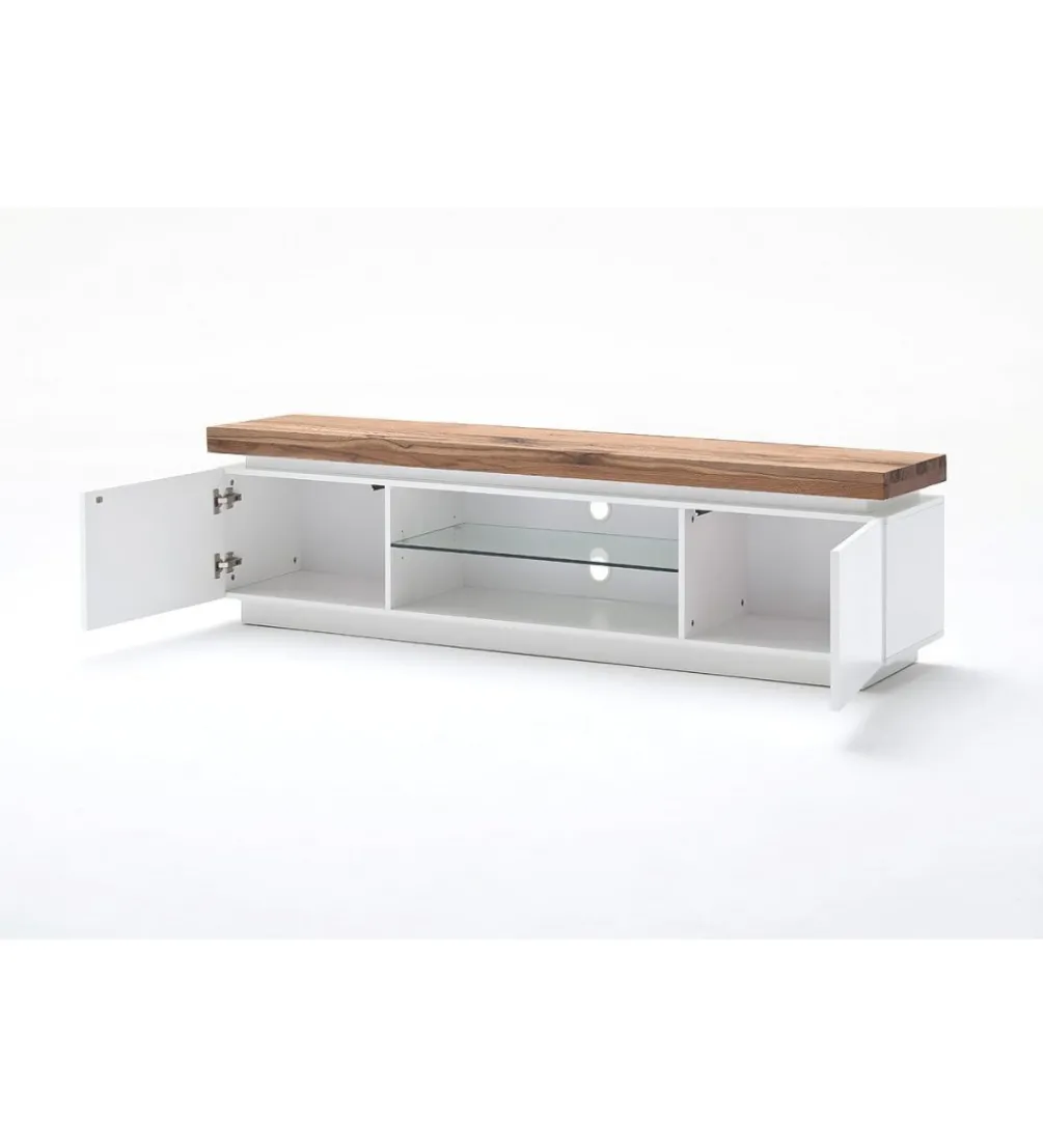 Stolik Pod TV ROMINA 175 Cm Biały Z Dębowym Blatem