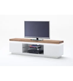 Stolik Pod TV ROMINA 175 Cm Biały Z Dębowym Blatem