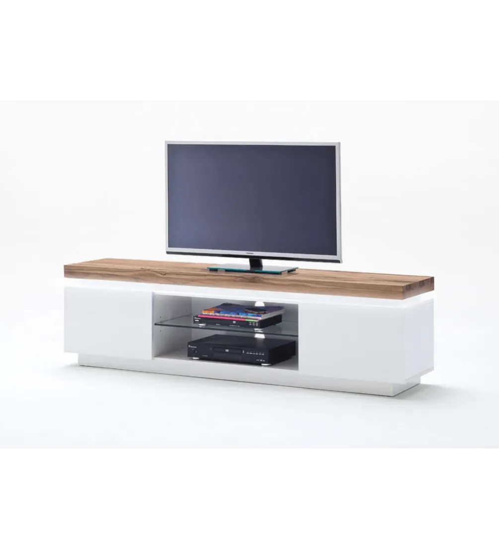 Stolik Pod TV ROMINA 175 Cm Biały Z Dębowym Blatem