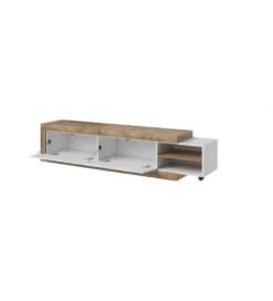 Stolik pod TV SINTRA 200 cm - 241 cm biały z dodatkiem koloru Dąb Samdal