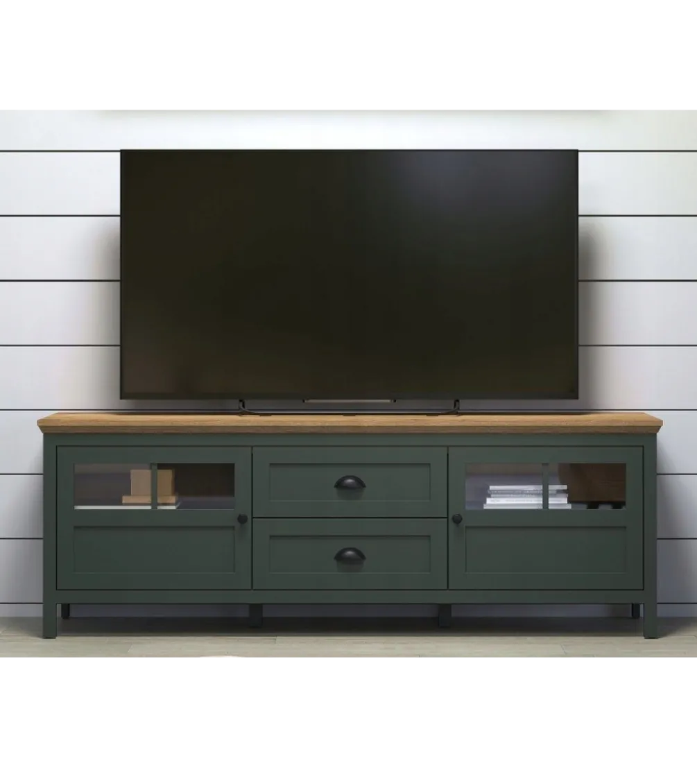 Stolik pod TV STANTON 184 cm w optyce dębu Evoke Ciemnozielony