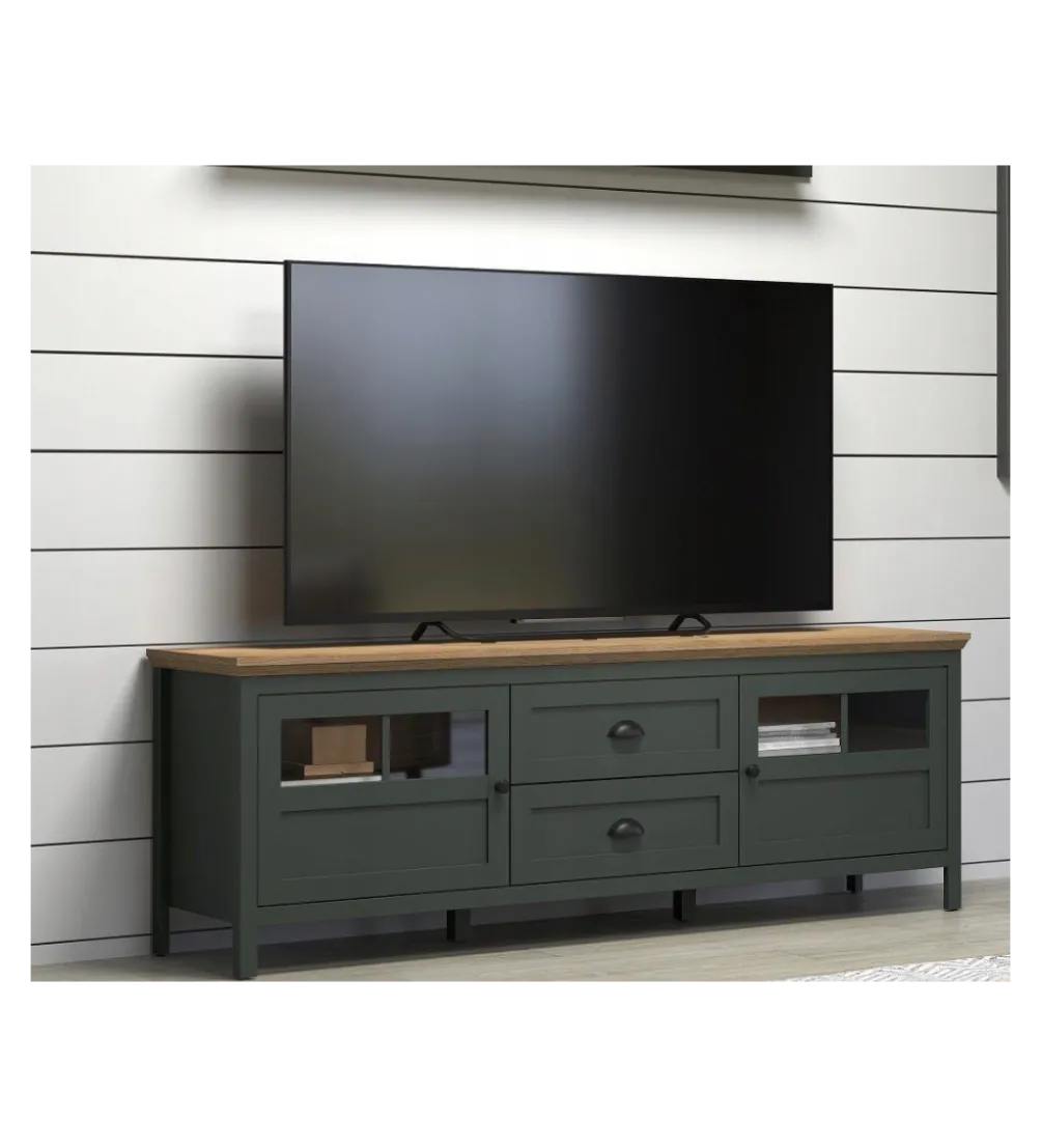Stolik pod TV STANTON 184 cm w optyce dębu Evoke Ciemnozielony